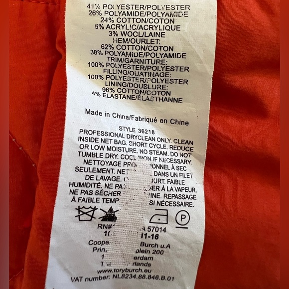 Tory Burch Rainford Daisy Jacquard Quilted Jacket Navy Orange Size 8 - Picture 9 of 9